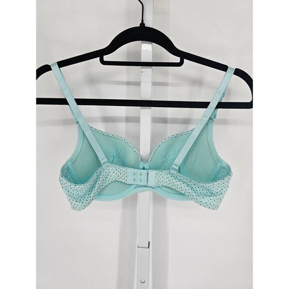 Vintage Y2K Womens Sz 36B T Shirt Bra Light Blue Brown Polka Dot - Picture 3 of 4